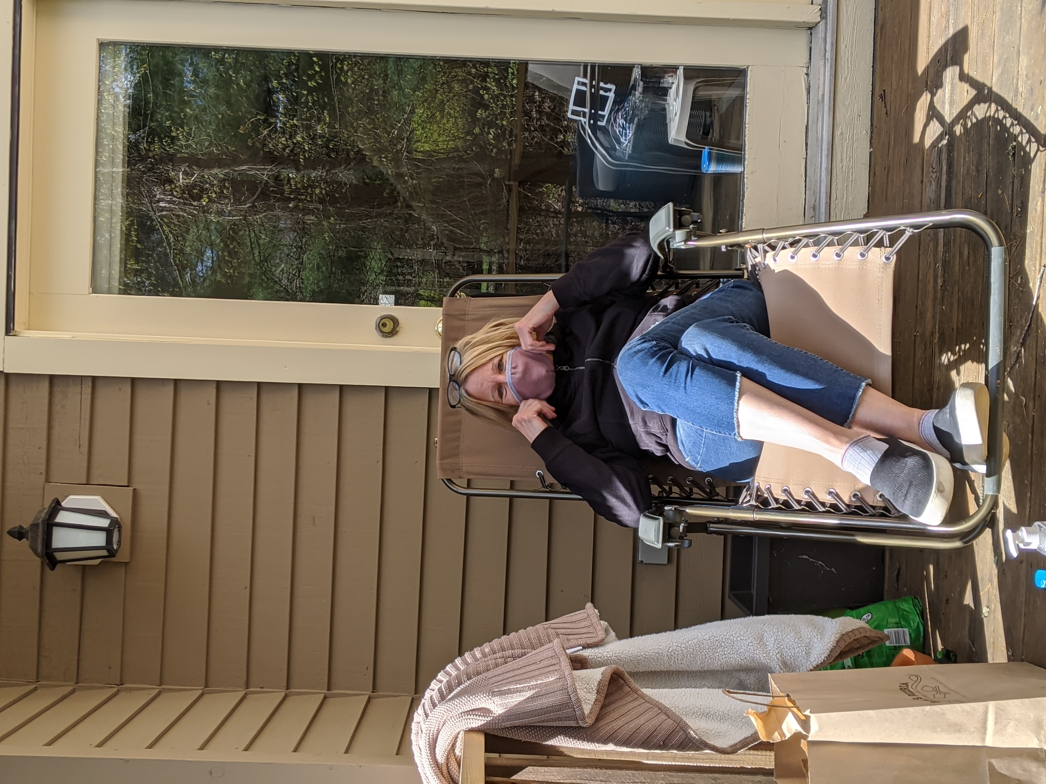 My mom on her deck on Mother's day